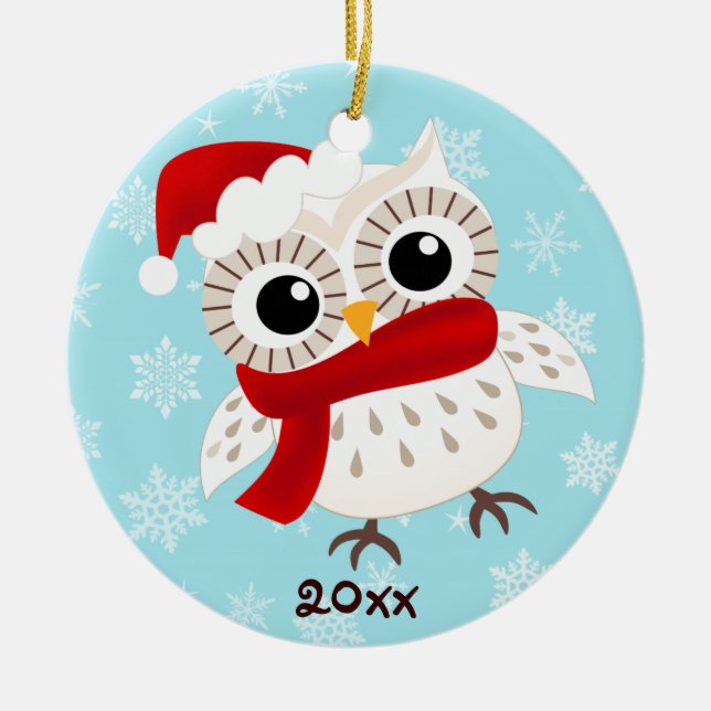 Cute Snow Owl Christmas Ornament (Front)