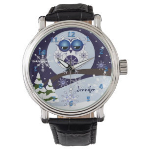 Cute Snow Owl & custom Name watch