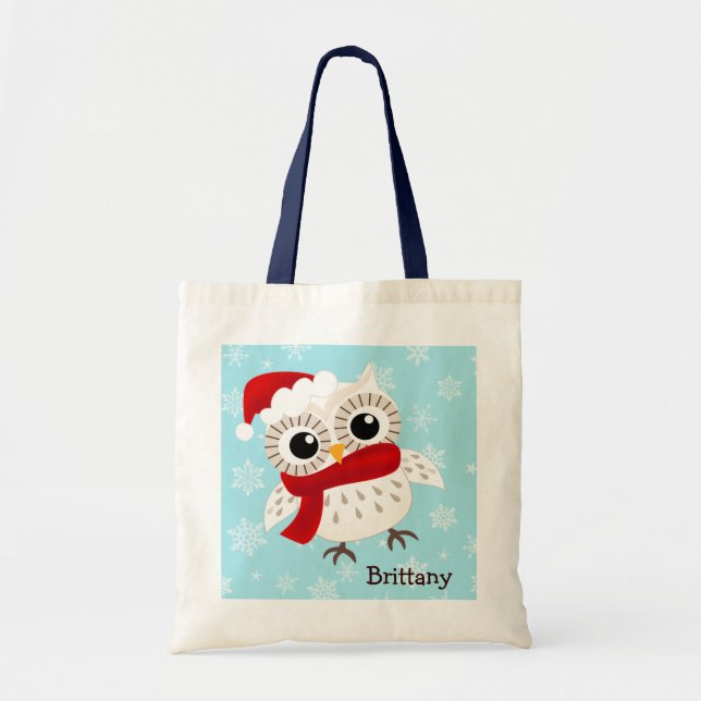 Cute Snow Owl in Snowflakes Tote Bag (Front)