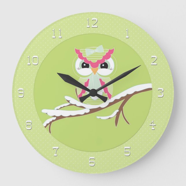 Cute Snow Owl Wall Clock (Front)