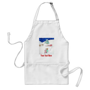 Cute snow scene santa and sleigh at christmas standard apron