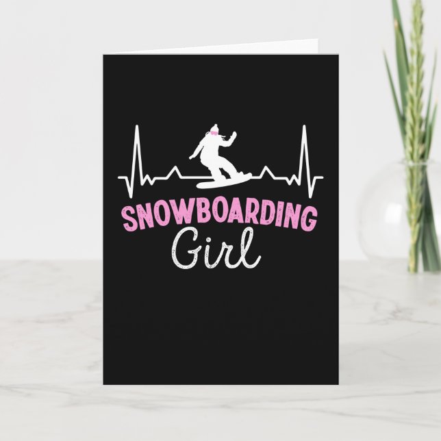 Cute Snowboarding Girl heartbeat Gift Card (Front)