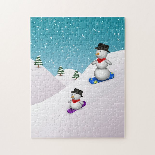 Cute Snowboarding Snowmen Jigsaw Puzzle (Vertical)