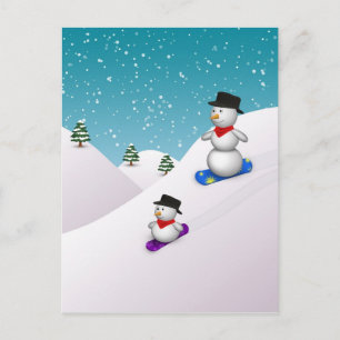 Cute Snowboarding Snowmen Postcard
