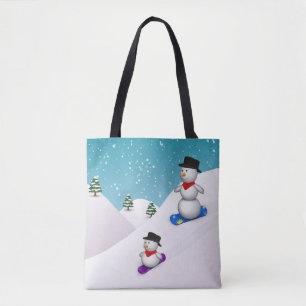 Cute Snowboarding Snowmen Tote Bag