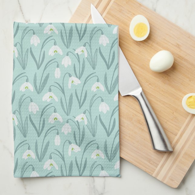 Cute Snowdrops mint Tea Towel (Quarter Fold)