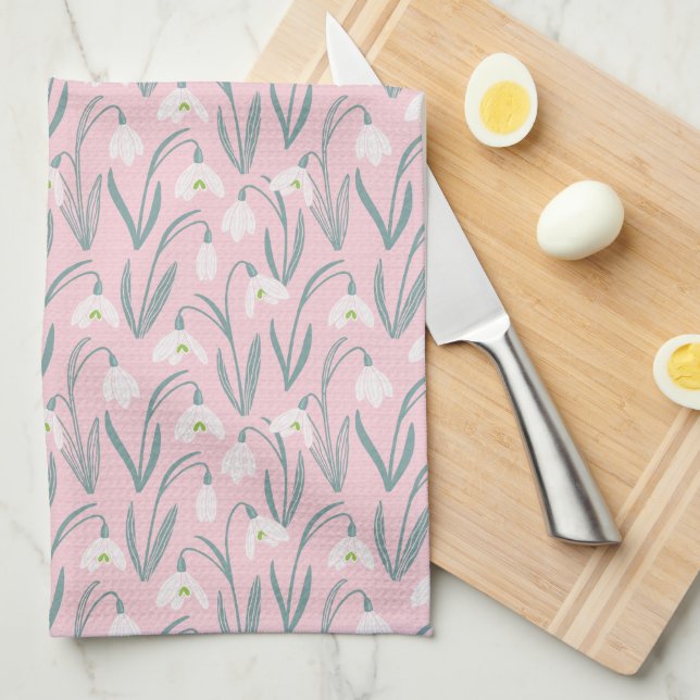 Cute Snowdrops pink Tea Towel (Quarter Fold)