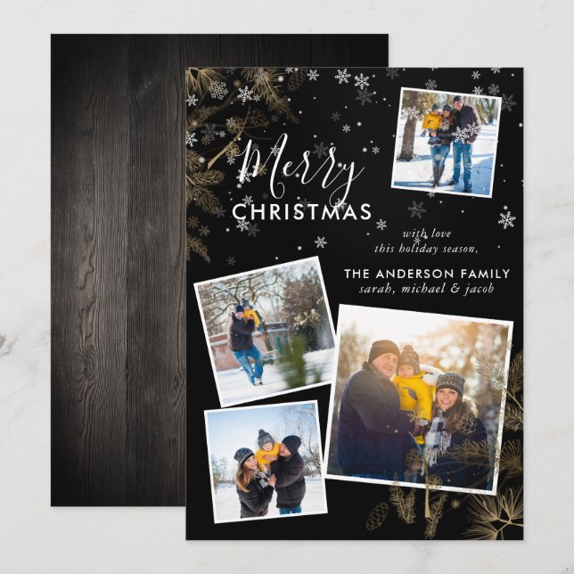 Cute Snowflake Christmas 4 Photo Collage Card (Front/Back)