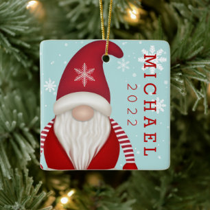 Cute Snowflake Christmas Gnome Ceramic Ornament