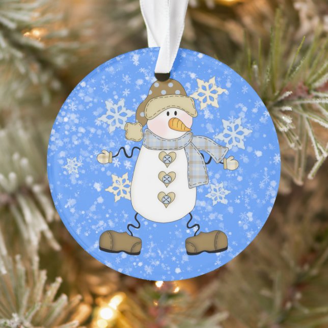 Cute Snowflake Christmas Snowman Personalised Ornament (Tree)