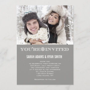 Cute Snowflake Grey Wedding Photo Invitations