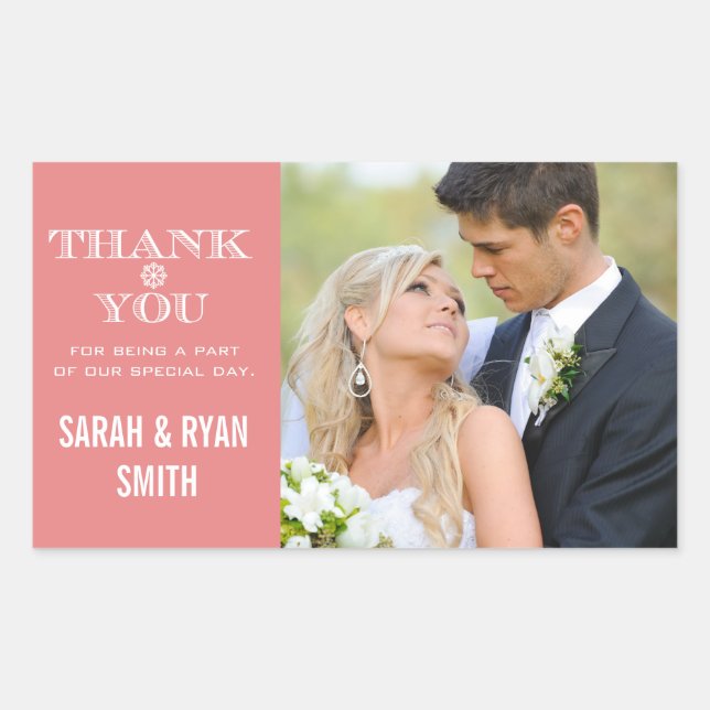 Cute Snowflake Peach Thank You Photo Stickers (Front)