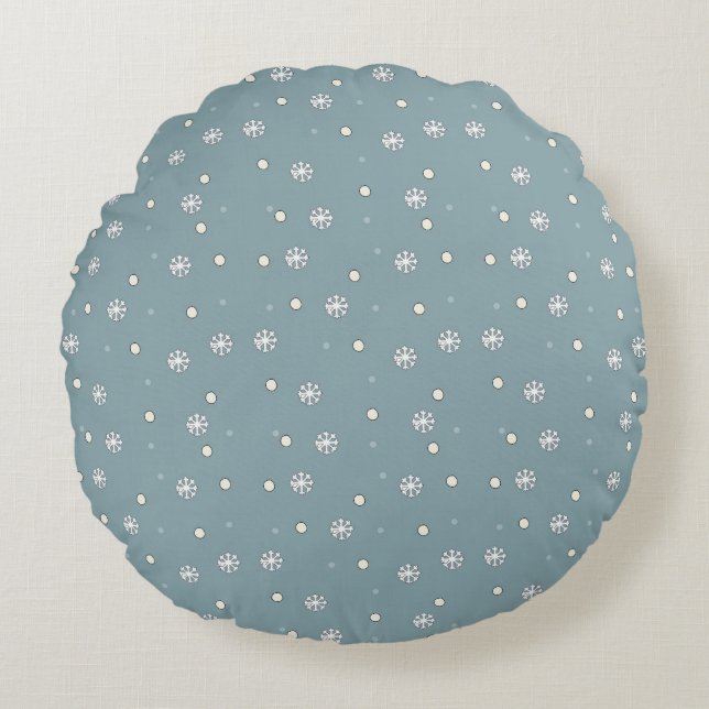Cute Snowflake Round Throw Pillow (Front)
