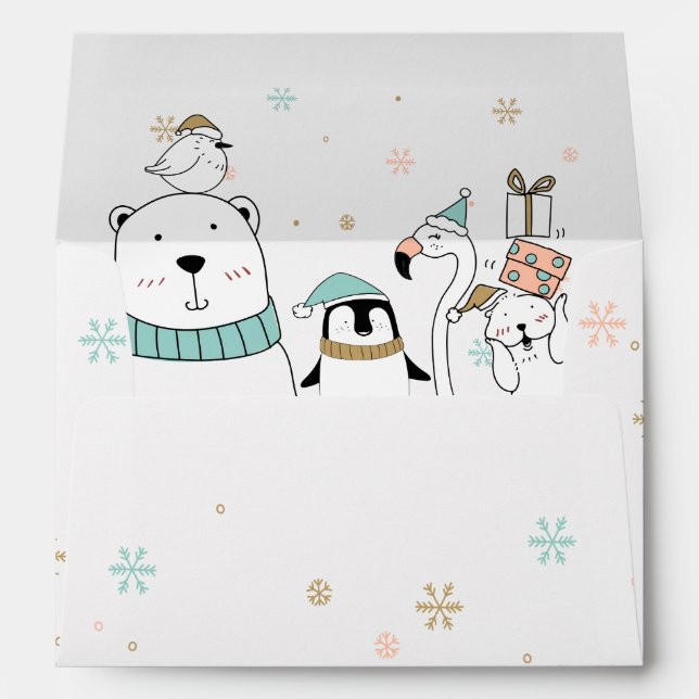 Cute Snowflakes and Winter Animals Envelope (Back (Bottom))