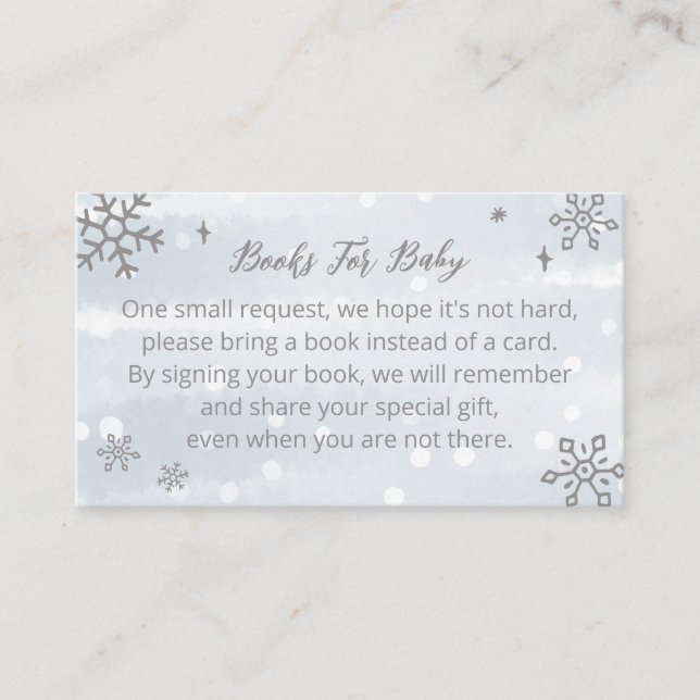 Cute Snowflakes Baby Shower Books For Baby Enclosure Card (Front)