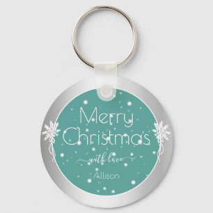 Cute Snowflakes Christmas Wishes Greetings Blue Key Ring