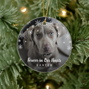 Cute Snowflakes Dog Photo Pet Memorial Ceramic Tree Decoration