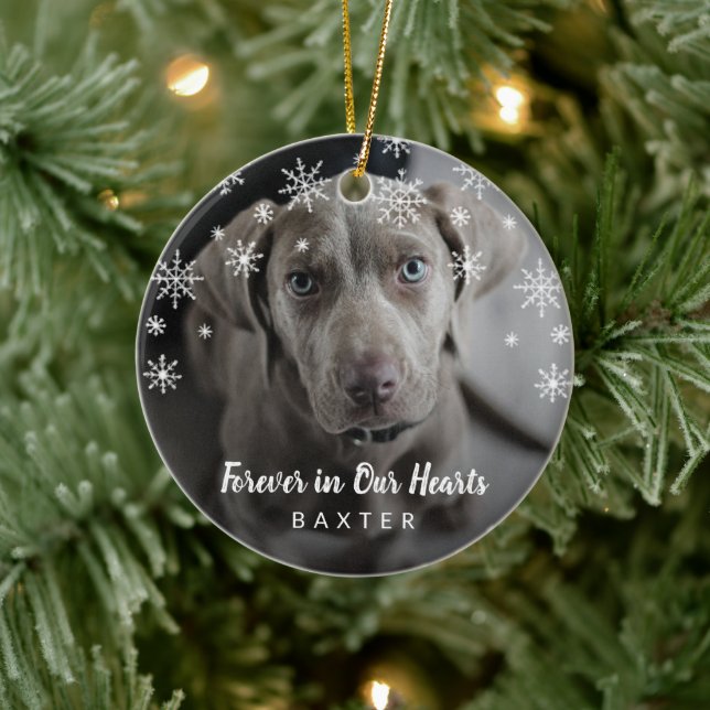 Cute Snowflakes Dog Photo Pet Memorial Ceramic Tree Decoration (Tree)