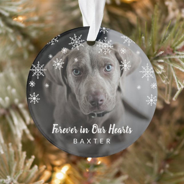 Cute Snowflakes Dog Photo Pet Memorial Ornament (Tree)