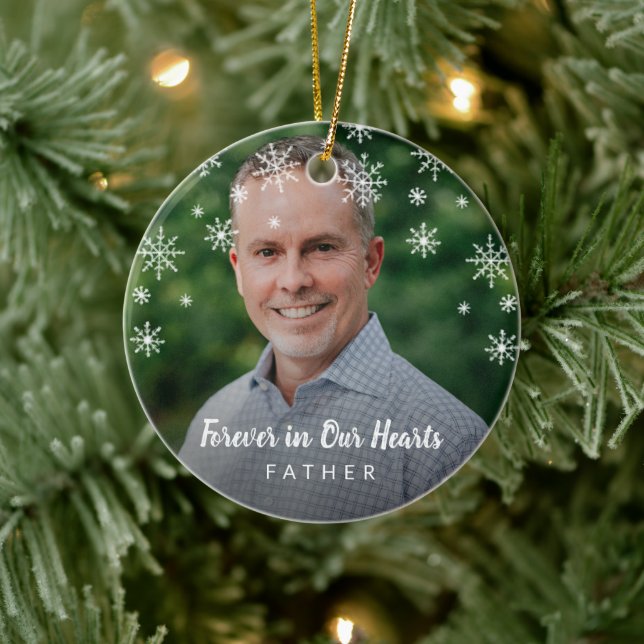 Cute Snowflakes Father Photo Memorial Ceramic Tree Decoration (Tree)