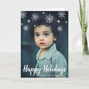 Cute Snowflakes Photo Modern Christmas Holiday Card