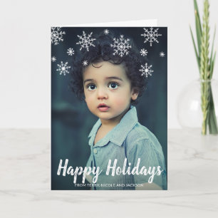 Cute Snowflakes Photo Modern Christmas Holiday Card