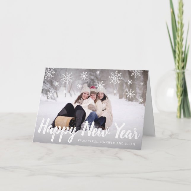 Cute Snowflakes Photo Modern New Year Holiday Card (Front)
