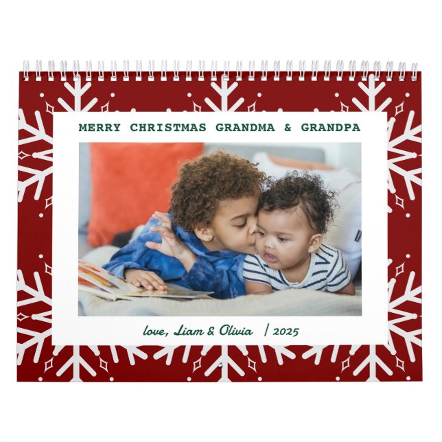 Cute Snowflakes Red Christmas Photo | Gift Calendar (Cover)