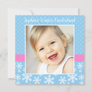Cute Snowflakes Winter Onederland Photo Birthday Invitation