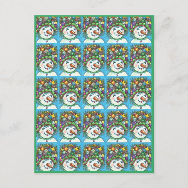 CUTE SNOWGIRL IN CHRISTMAS PARTY HAT, COLORFUL POSTCARD (Front)