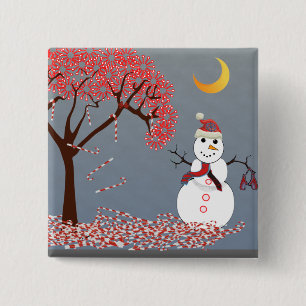 Cute Snowman 15 Cm Square Badge