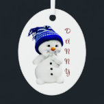 Cute Snowman 1st Christmas Ornament<br><div class="desc">Cute snowman in a blue ski cap, is featured on this metal oval, baby's 1st Christmas ornament. You can make name and year personal on this two sided ornament. Front of ornament has baby's name and back of ornament reads, "Baby's First Christmas and year". A wonderful decoration on your Christmas...</div>