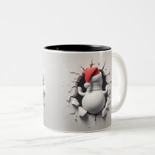 Cute Snowman 3D back and front views Two-Tone Coffee Mug
