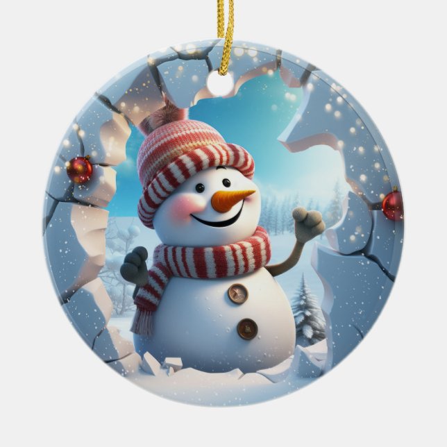 Cute Snowman 3D Ceramic Tree Decoration (Front)