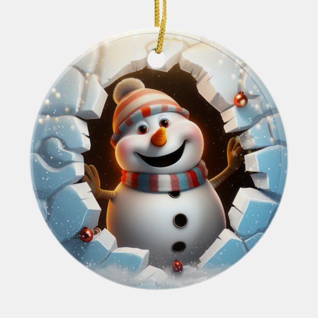Cute Snowman 3D Ceramic Tree Decoration (Front)
