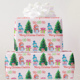 Cute Snowman Add Recipients Name Christmas Wrapping Paper