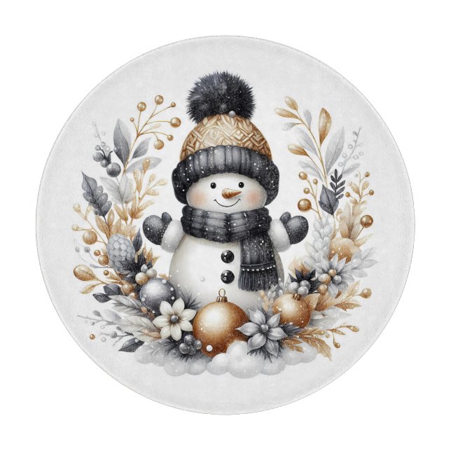 Cute Snowman and Christmas foliage Cutting Board (Front)
