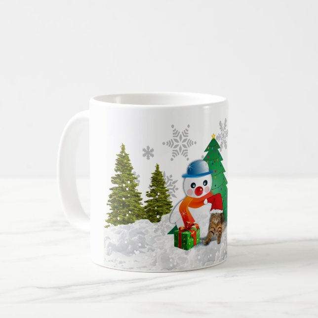 Cute Snowman and Christmas Tree Coffee Mug (Front Left)