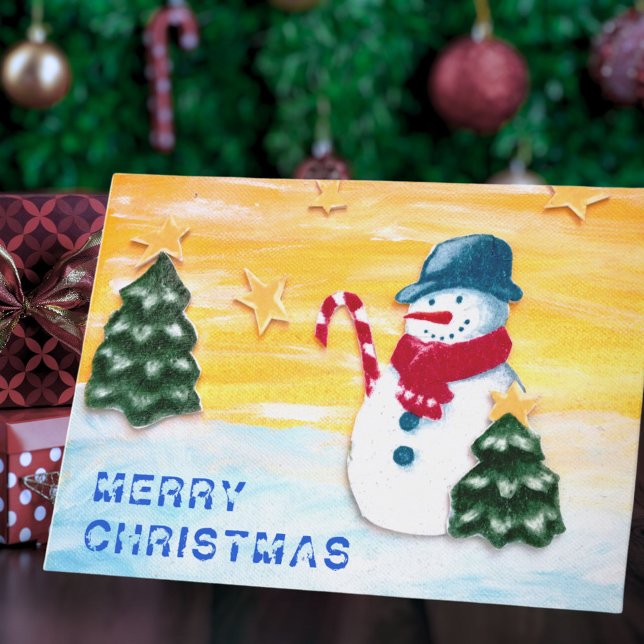Cute Snowman and Christmas Tree Holiday Card (Creator Uploaded)