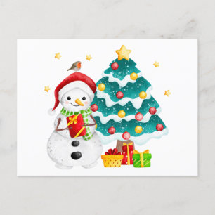 Cute Snowman and Christmas Tree Holiday Postcard