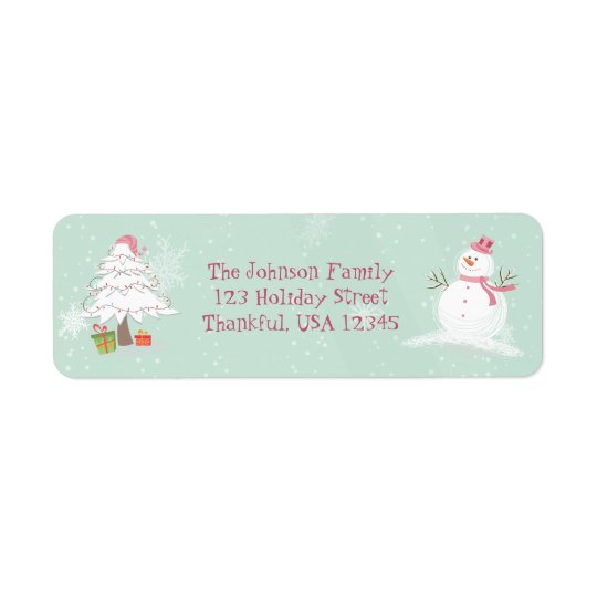 Cute Snowman and Christmas Tree Return Address Label