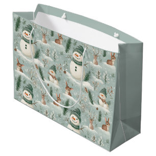 Cute Snowman And Deer Festive  Large Gift Bag