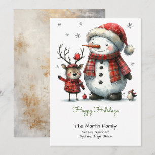Cute Snowman and Reindeer Happy  Holiday Card