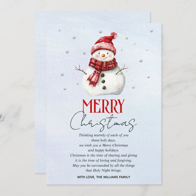 Cute snowman and snow Christmas  Holiday Card (Front/Back)