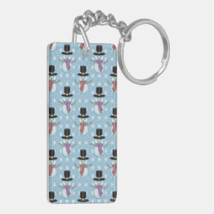 Cute Snowman and Snowflakes Pattern Key Ring