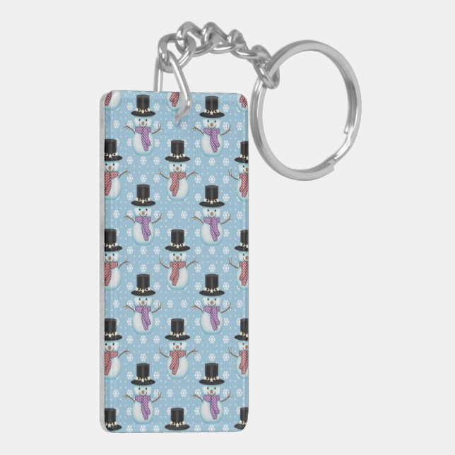 Cute Snowman and Snowflakes Pattern Key Ring (Back Left)