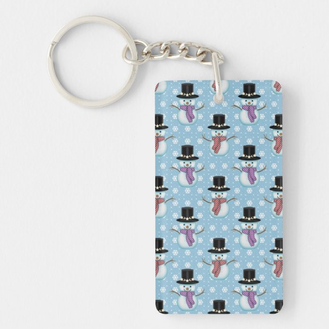Cute Snowman and Snowflakes Pattern Key Ring (Front)