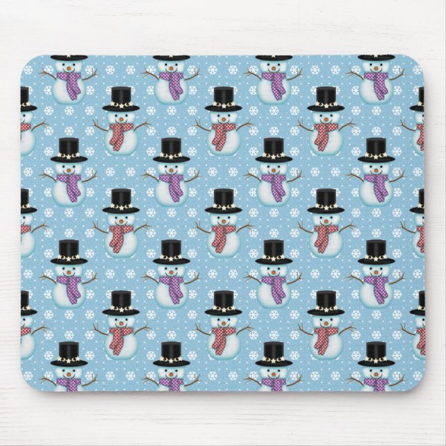Cute Snowman and Snowflakes Pattern Mouse Mat (Front)