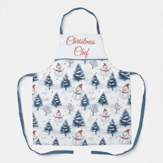 Cute Snowman And Snowy Trees  Apron