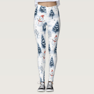 Cute Snowman And Snowy Trees  Leggings